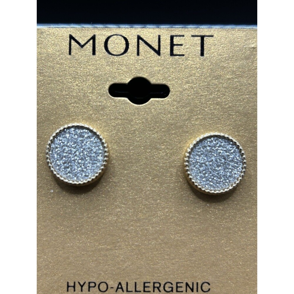 Gold Tone Druzy Stud Earrings 14mm Round Hypoallergenic NEW